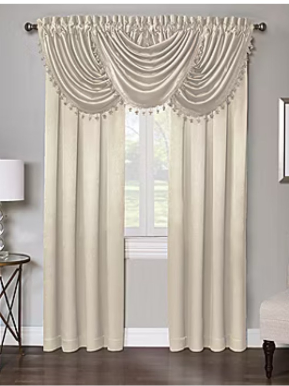 Regal Home Regency Valance Rod Pocket Waterfall Valance in cream set of 3 - Picture 2 of 13